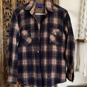 Vintage Ponderosa Flannel Brown, Navy, Red Plaid Wool Jacket